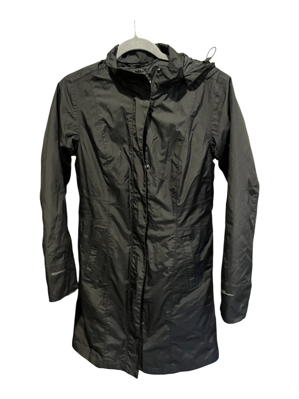 Eddie Bauer Women On The Go Black Hooded Quilted lined Rain Coat - Picture 2 of 9